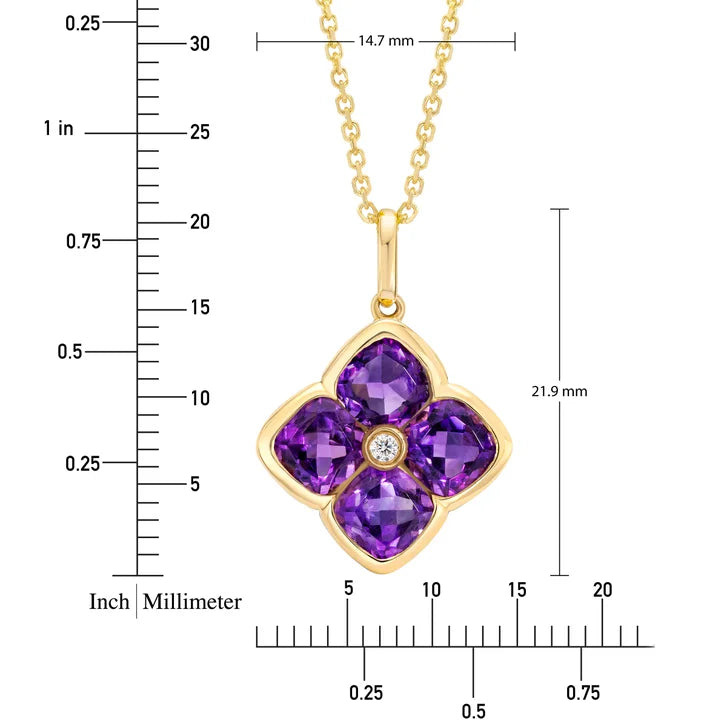 Cushion Cut Amethyst and Diamond Flower Pendant (0.01 ctw)