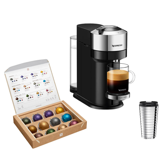 Nespresso Vertuo Next Deluxe Espresso and Coffee Machine by De'Longhi with 12 oz.Travel Mug and $20 Nespresso coffee voucher O5