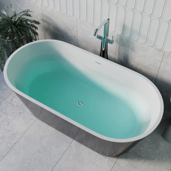 Streamline 59 in. Freestanding Bathtub with Expandable Bamboo Bathtub Caddy