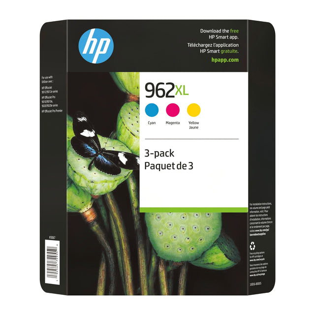 HP 962XL Cyan, Magenta and Yellow High Yield Original Ink Cartridges (3JB36BN) Combo-pack U1
