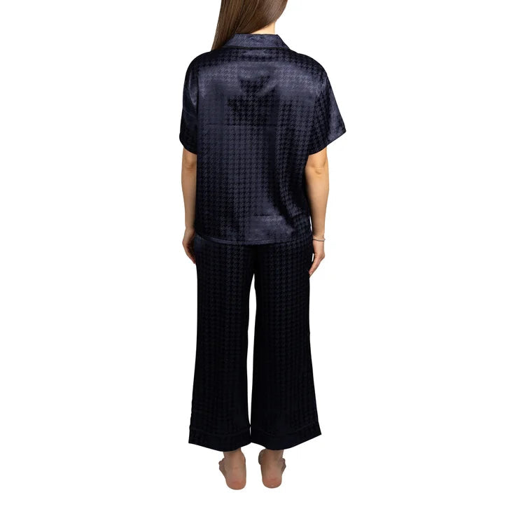 BCBGMAXAZRIA Women's Satin Jacquard Notch Collar Pajama Set