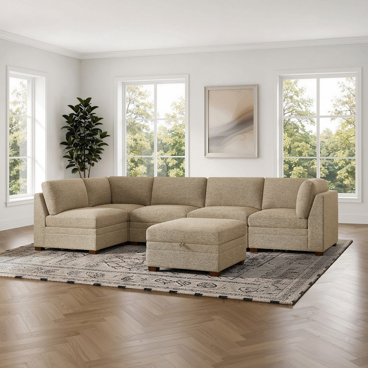Thomasville Tisdale 6-piece Fabric Sectional with Storage Ottoman