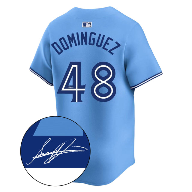 Frameworth Seranthony Dominguez Signed Toronto Blue Jays Powder Blue Jersey T5
