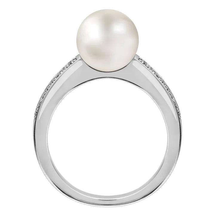 8 – 8.5 mm Cultured Akoya Pearl and Diamond Ring (0.1 ctw)