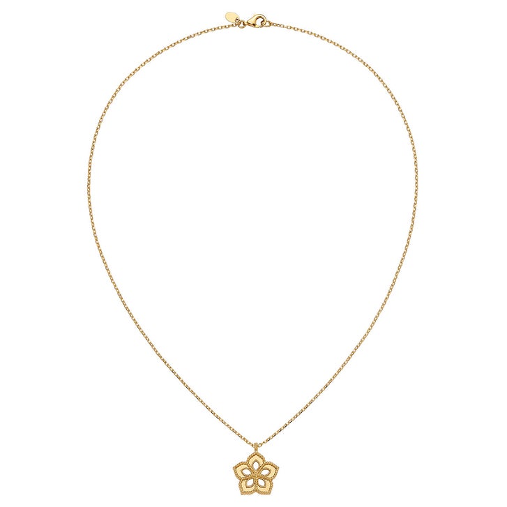High Polish and Textured Floral Pendant in Yellow Gold