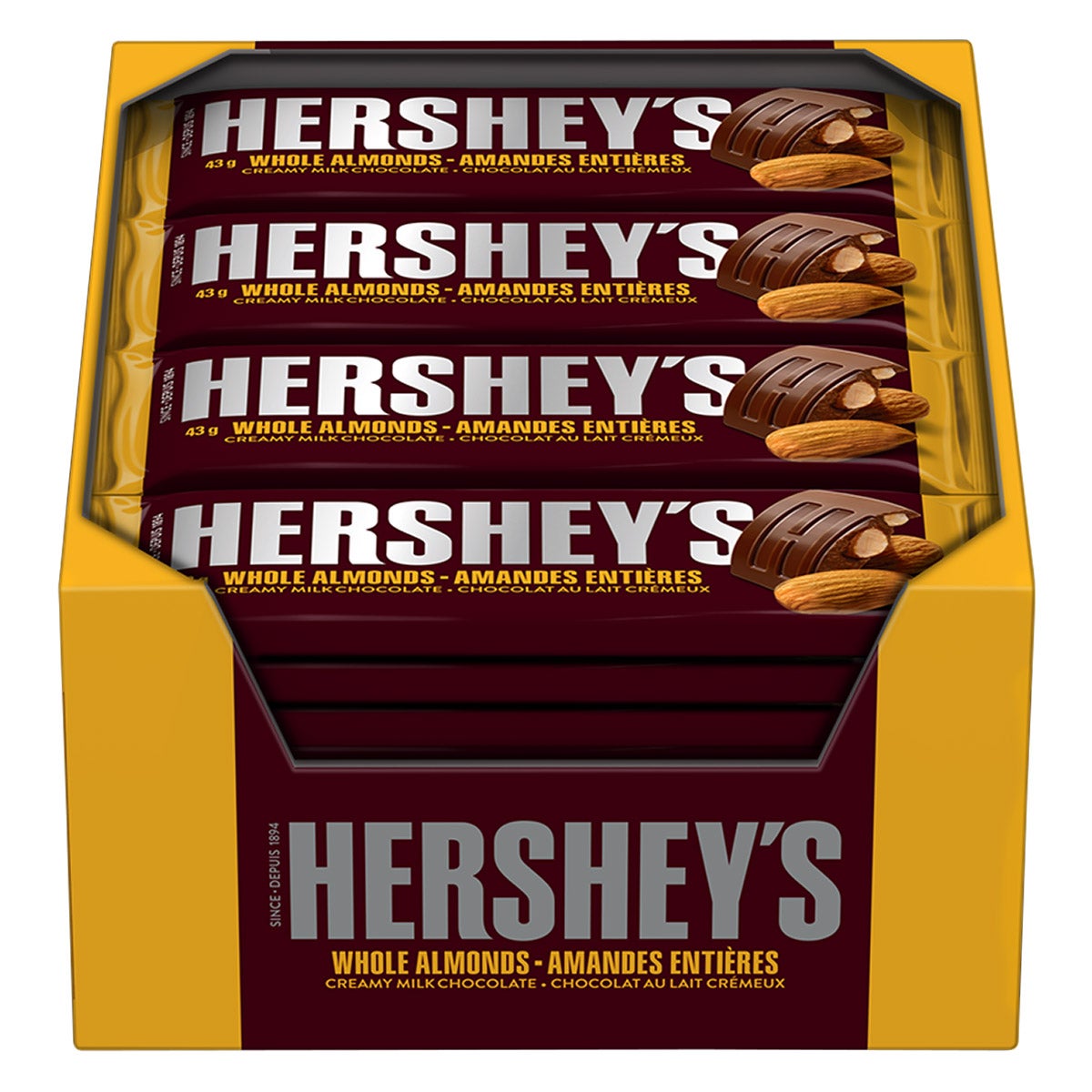Hershey's Whole Almond Creamy Milk Chocolate Bars, 36 × 43 g