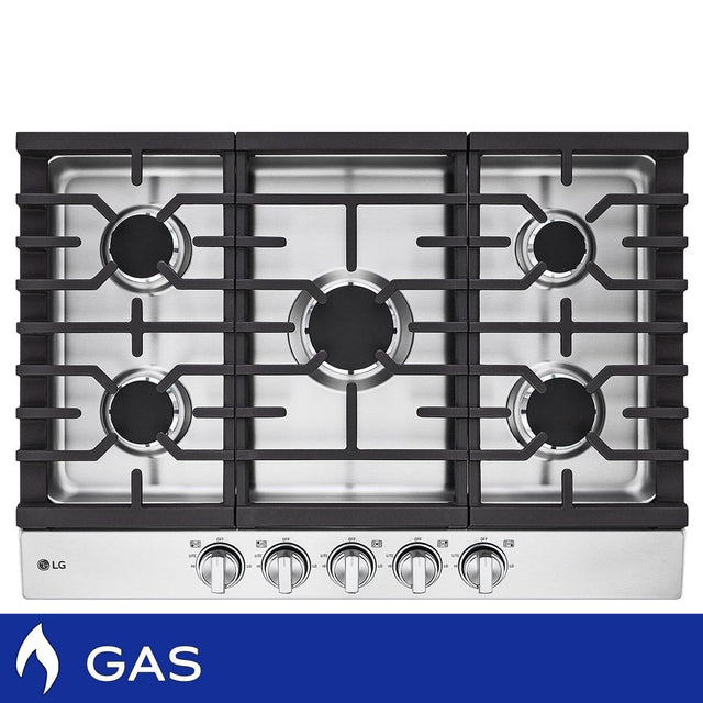 LG 30in Stainless Steel Gas 5 Burner Cooktop with Heavy Duty Cast Iron Grates B4