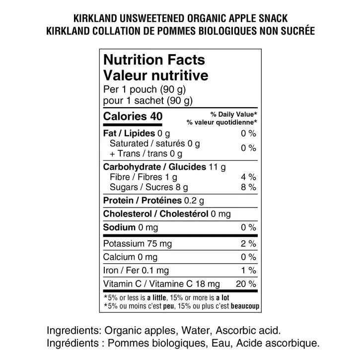 Kirkland Signature Unsweetened Organic Apple Snack, 24 × 90 g