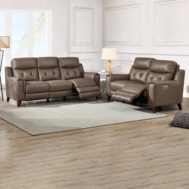 Prospera Home Malibu Modern Top Grain Leather Power Reclining Sofa and Loveseat with Power Headrest F9