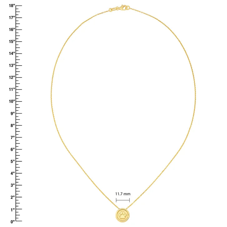 Round Paw Print Pendant in Yellow Gold