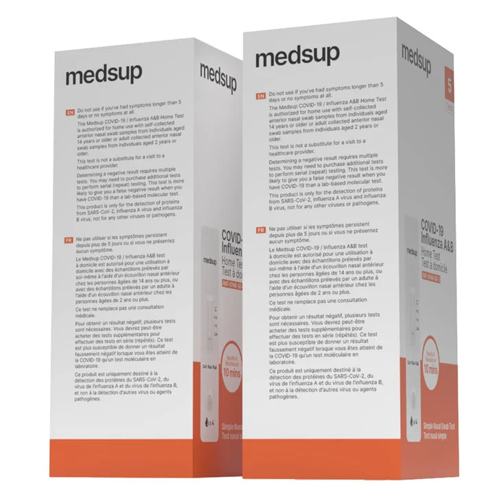 Medsup Covid-19 / Influenza A&B Home Test, 2 boxes of 5 tests each