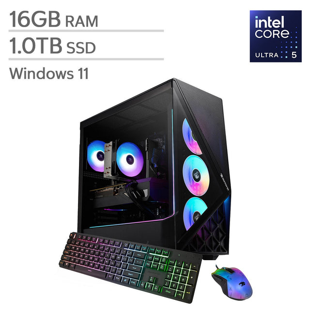 iBUYPOWER Gaming Desktop, Intel Core Ultra 5 225F - 16GB RAM, 1TB SSD, Intel Arc B570 E3