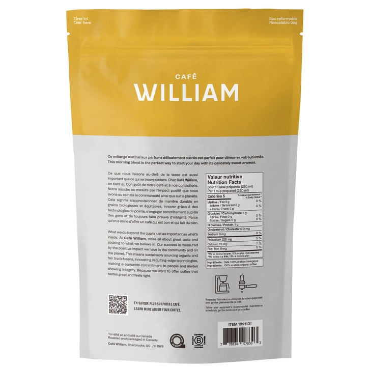 Café William Colombian Light Roast Fairtrade and Organic Whole Bean Coffee, 2-pack