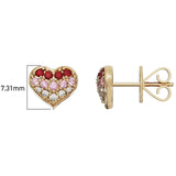 Round Cut Ruby, Pink Sapphire and Diamond Heart Shaped Earrings (0.07 ctw)