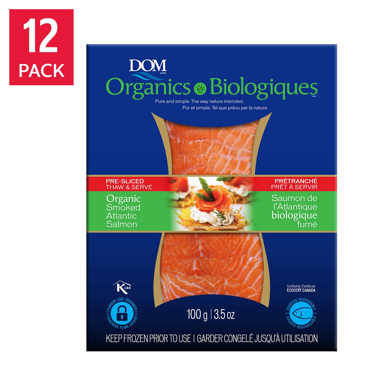 DOM Organics Smoked Atlantic Salmon, 100 g (3.5 oz) x 12 pack