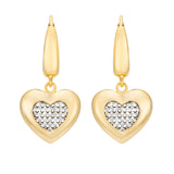 Diamond Cut Heart Dangle Earring in Two-tone Gold