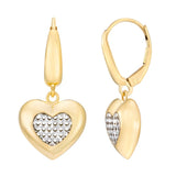 Diamond Cut Heart Dangle Earring in Two-tone Gold