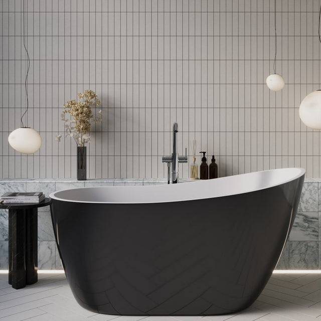 Streamline 55 in. Freestanding Bathtub with Expandable Bamboo Bathtub Caddy X1