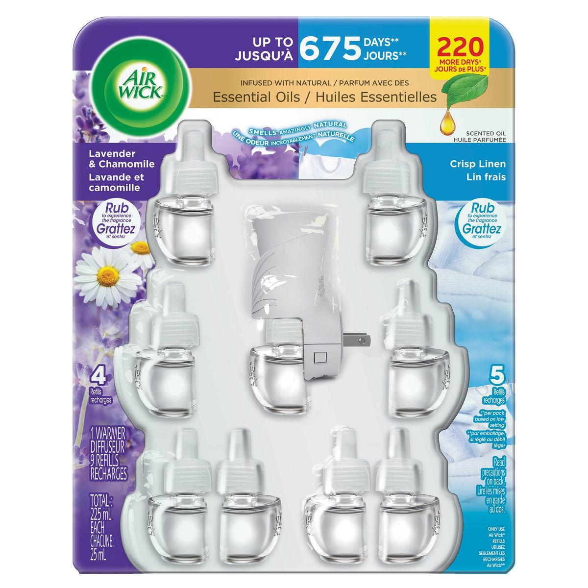 Air Wick Scented Oil Plug-in Crisp Linen and Lavender & Chamomile, 1 Warmer & 9 Refills