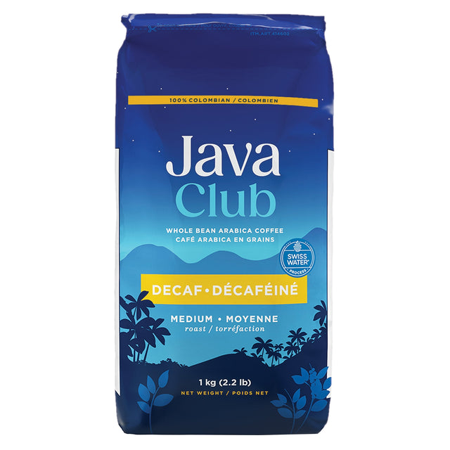 Java Club 100% Colombian Whole Bean Decaf Arabica Coffee, 2 x 1 kg I0