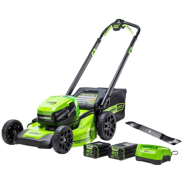 Greenworks 80V 21" Self-Propelled Lawn Mower with 1 Extra Blade, 2.0 AH + 4.0 AH Battery and Charger Included Y2