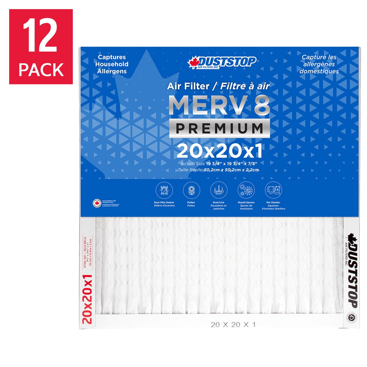 Duststop MERV 8 Premium Pleated Furnace Filter, 12-pack