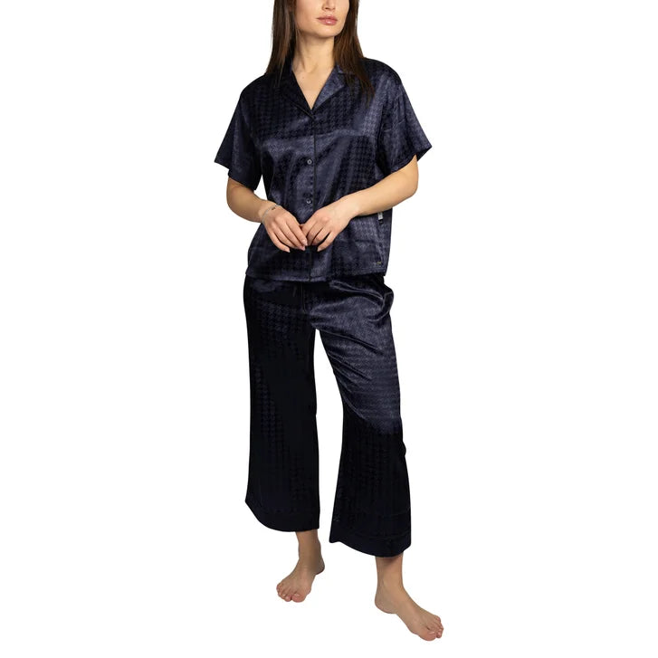 BCBGMAXAZRIA Women's Satin Jacquard Notch Collar Pajama Set