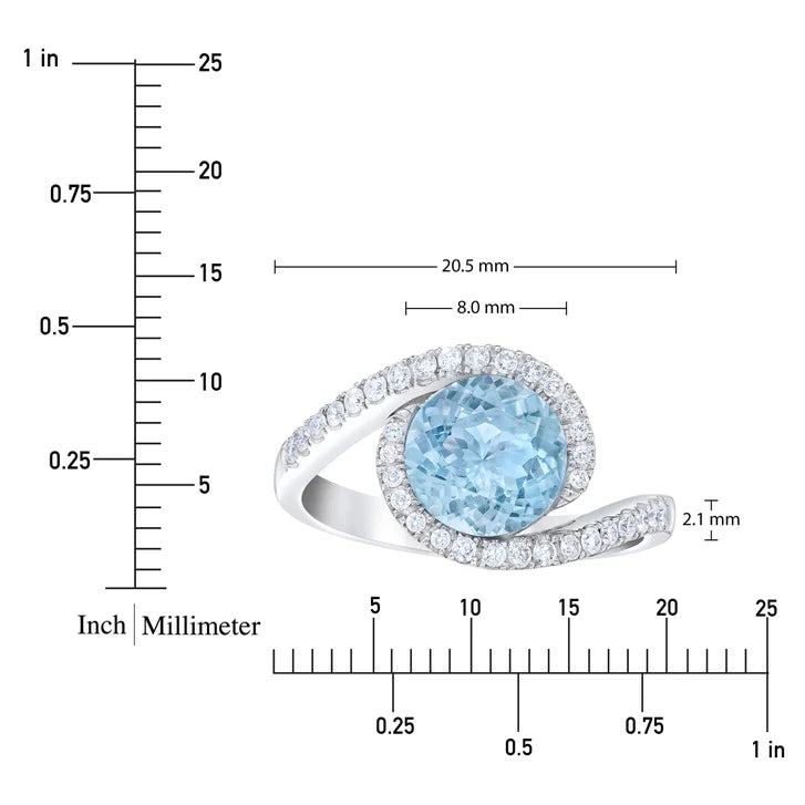 Round Cut Aquamarine and Diamond Ring (0.25 ctw)