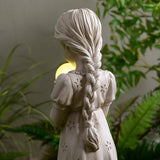 Girl Holding Bubble Lighted Garden Statue Solar Powered LEDs
