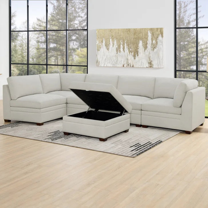 Thomasville Tisdale Tufted 6-piece Fabric Sectional with Storage Ottoman