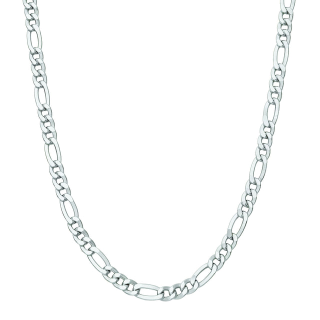 Diamond Cut Figaro Pave Necklace - White Gold H5