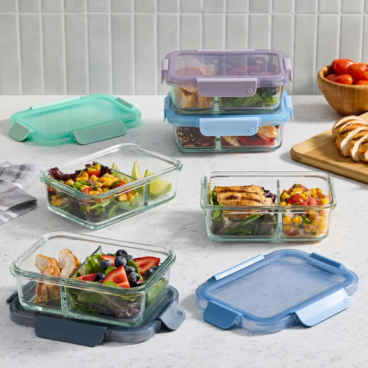 Ello Colour Lock Divided Glass Meal Prep Set, 10-piece