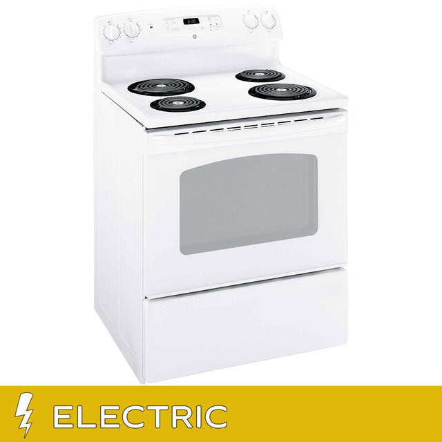 GE 30 in. White Freestanding Electric Range with Removable One‐piece Drip Bowls C0