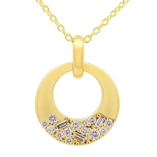 Round Brilliant and Baguette Diamond Circle Pendant (0.17 ctw) L5