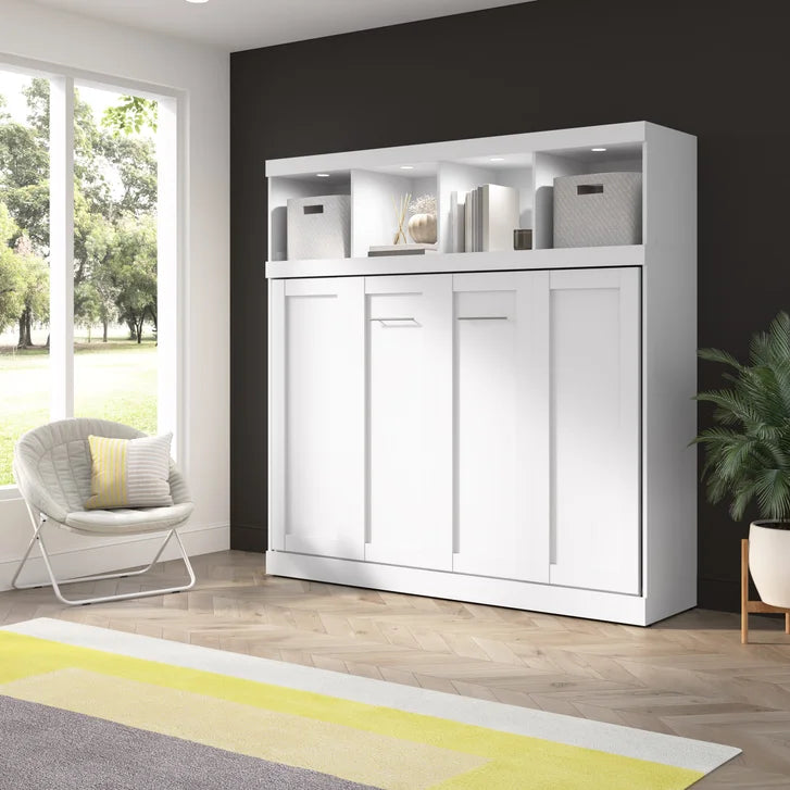 Bestar Oasis Premium Horizontal Double Wall Bed with Overhead Storage