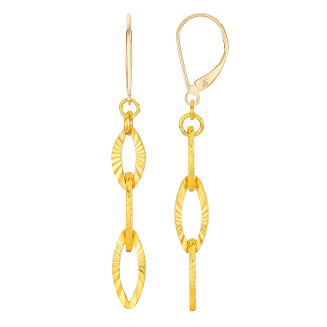 Diamond Cut Oval Dangle Earrings in 24-kt Yellow Gold D5