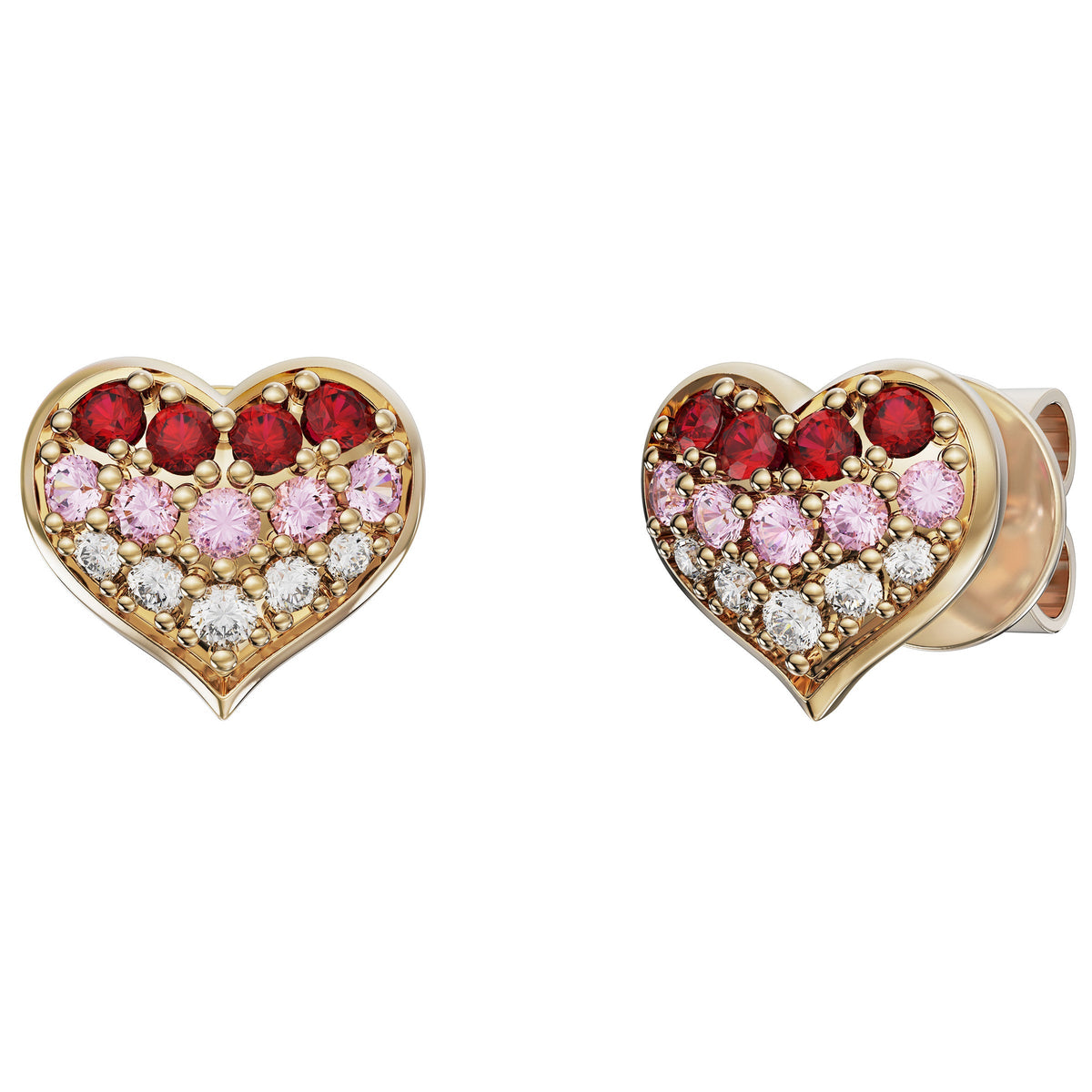 Round Cut Ruby, Pink Sapphire and Diamond Heart Shaped Earrings (0.07 ctw)