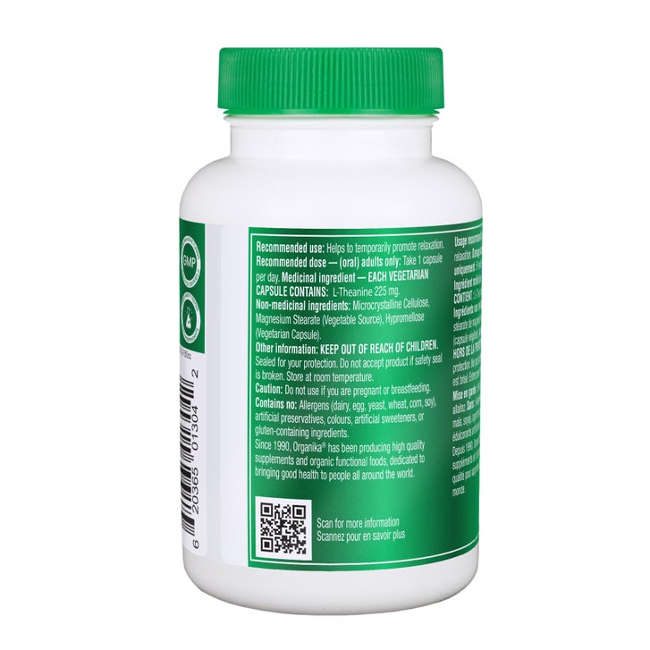 Organika L-Theanine 225 mg Vegetarian Capsules, 90-count, 3-pack