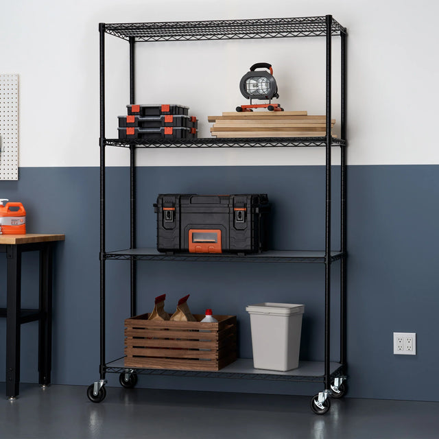 Trinity NSF 4-tier Black Wire Shelving Rack Z8