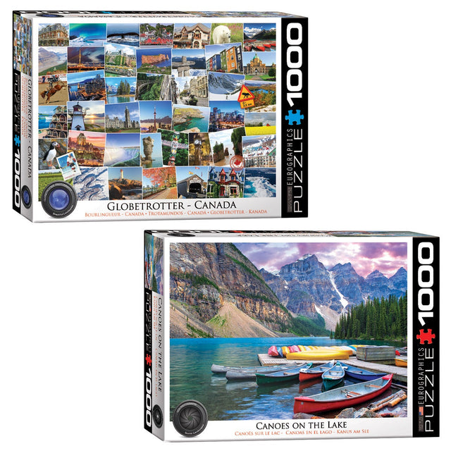 Eurographics 2 PK Puzzle Set HDR Photography Canoes on the Lake and Canada Globetrotter 1000 pc S8