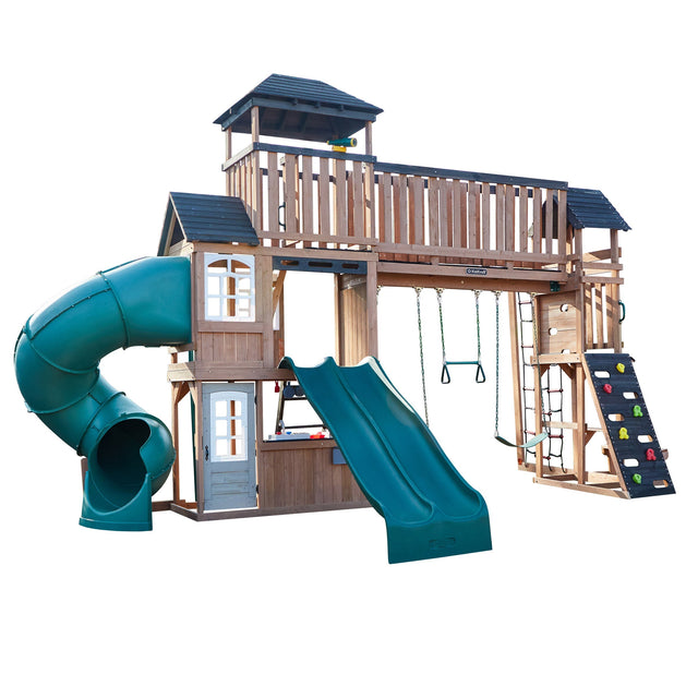 KidKraft Treetop Observatory Wooden Outdoor Swing Set with Connecting Towers S5