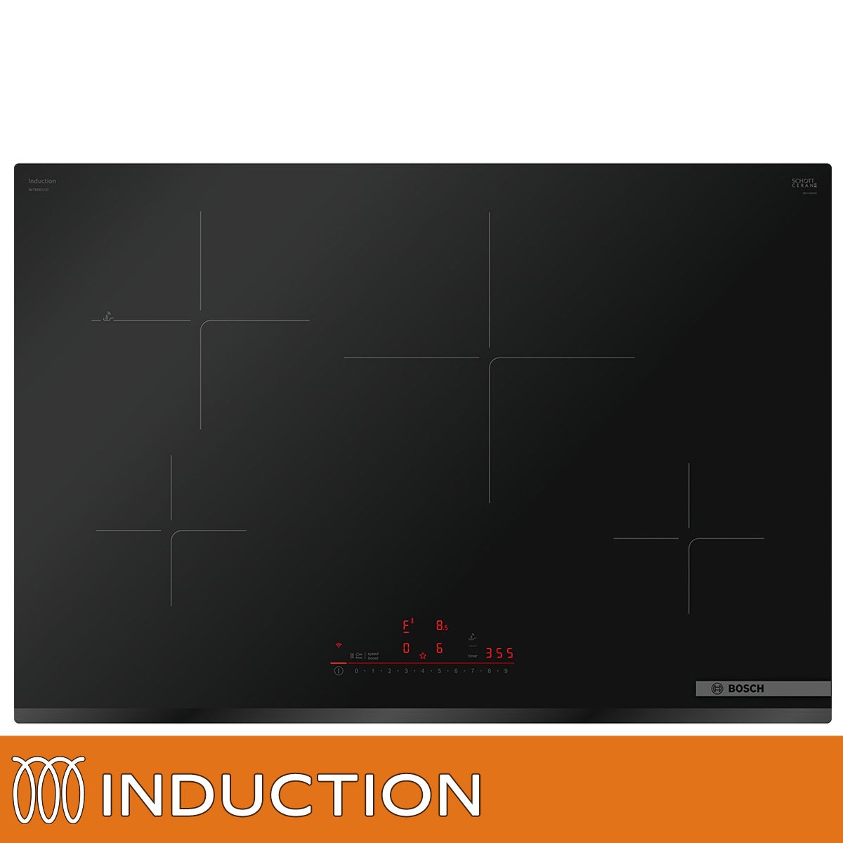 Bosch 800 Series 30 in. Black Induction 4 Burner Cooktop