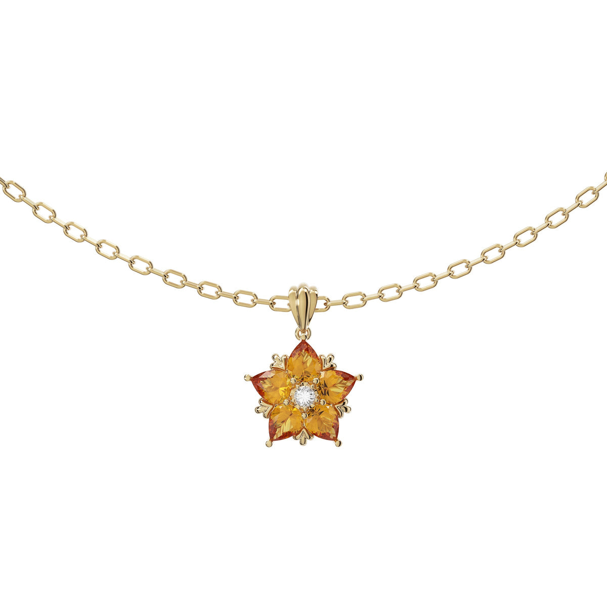Pear Cut Citrine and Diamond Flower Pendant (0.06 ctw)