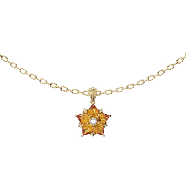 Pear Cut Citrine and Diamond Flower Pendant (0.06 ctw) W3