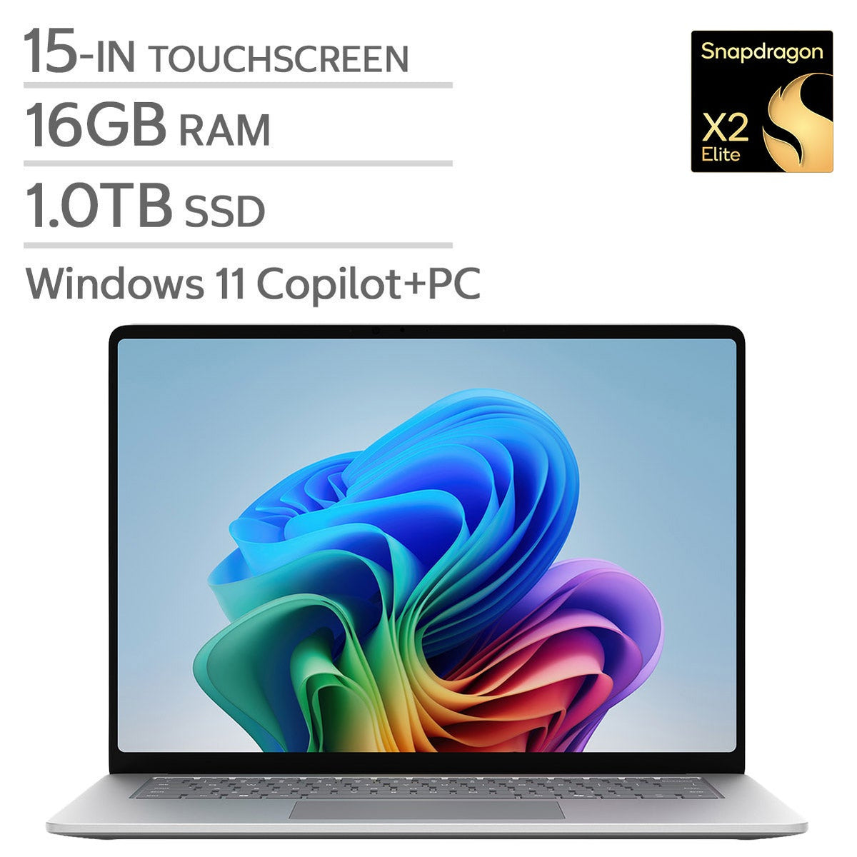 Microsoft Surface 15.0-in. Copilot+ PC Touchscreen Laptop, Qualcomm Snapdragon X2 Plus - 16GB RAM, 1 TB SSD - Platinum
