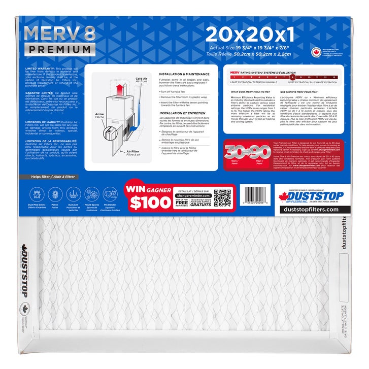 Duststop MERV 8 Premium Pleated Furnace Filter, 12-pack