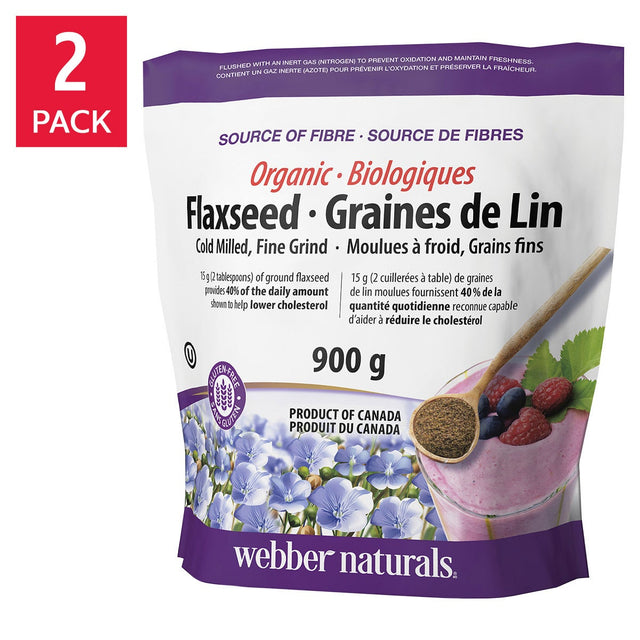 webber naturals Organic Ground Flaxseed, 900 g, 2-pack L9
