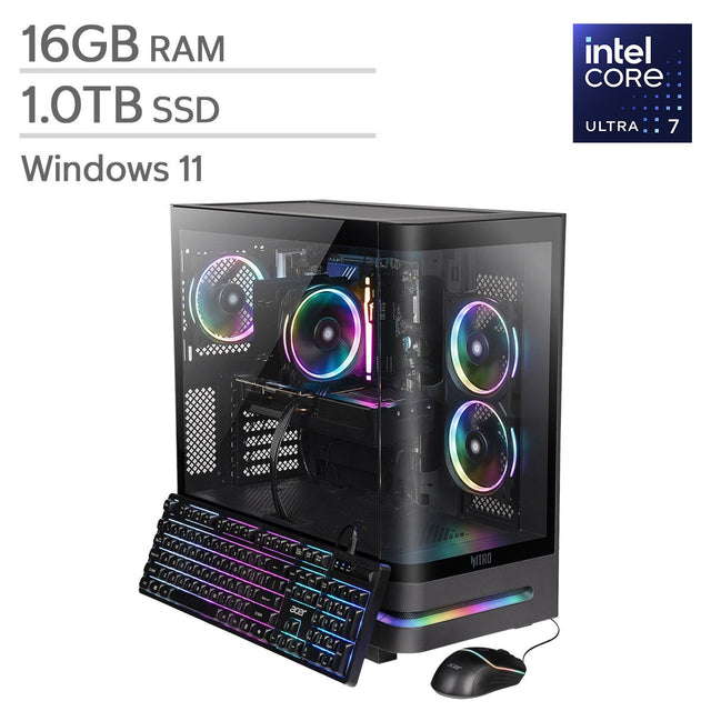 Acer Nitro 85 Gaming Desktop, Intel Core Ultra 7 265F- 16GB RAM, 1 TB SSD, NVIDIA GeForce RTX 5070 12GB RAM E0