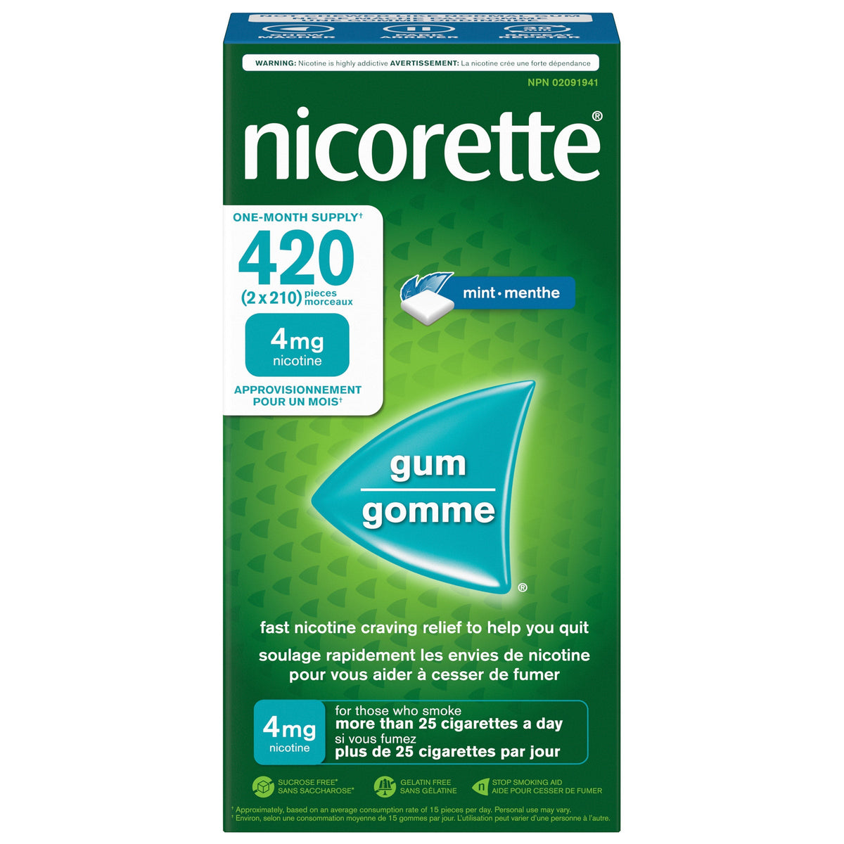 Nicorette Mint Gum 4 mg, 2 x 210 pieces