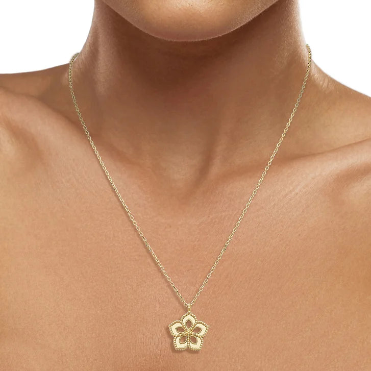 High Polish and Textured Floral Pendant in Yellow Gold
